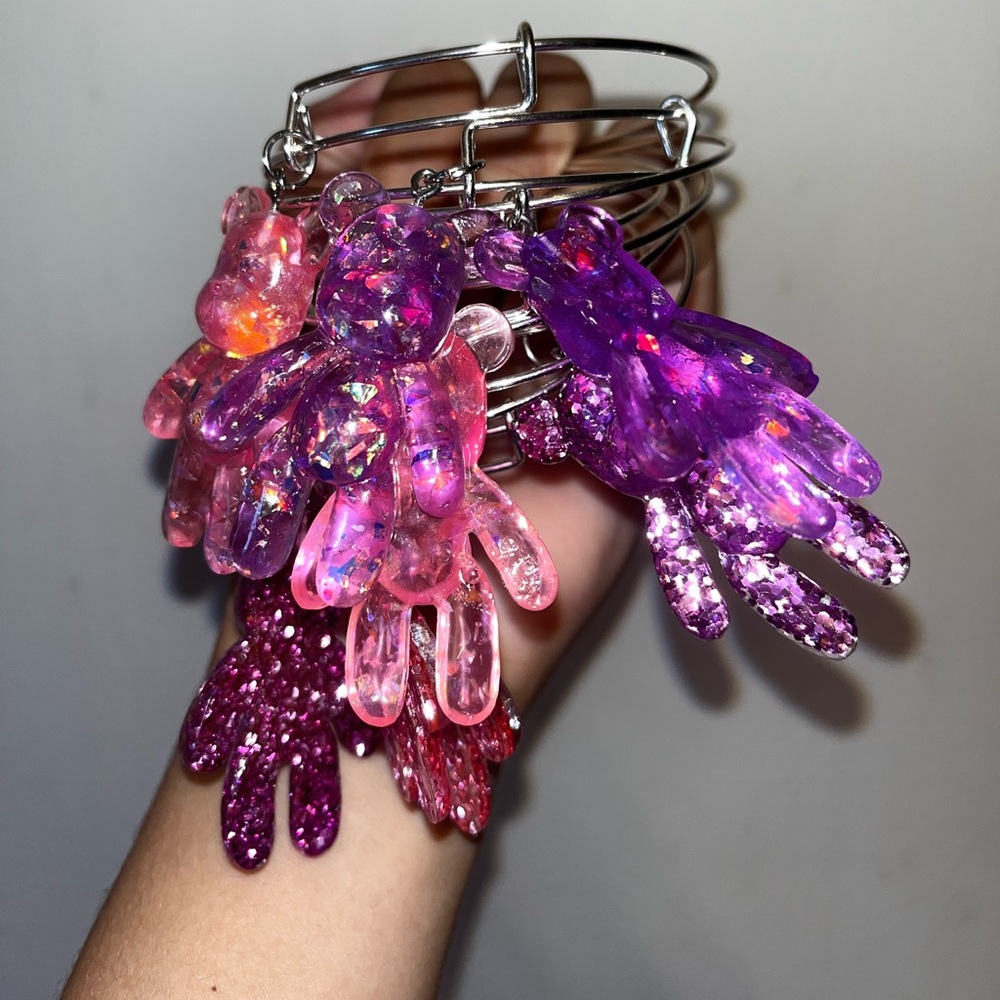 Pink glitter bear bangles
